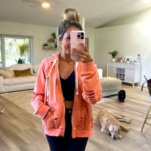 Trendy Distressed zip up hoodie